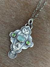 Load image into Gallery viewer, Owl pendant #9 - Serpentine and Aquamarine