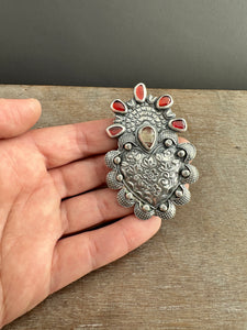 Garnets and Andesine Sacred Heart pendant