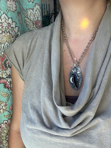 Amethyst sage agate raven and moon Necklace