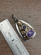 Load image into Gallery viewer, Bronze Mysterious Woman Pendant with Purple Stones
