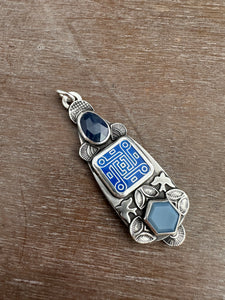 Enamel, Sapphire, and Seam Opal Pendant