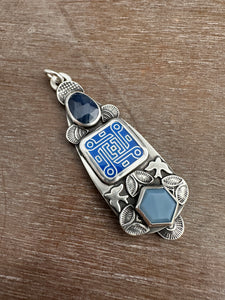 Enamel, Sapphire, and Seam Opal Pendant