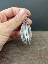 Load image into Gallery viewer, Stamped silver leaf earrings
