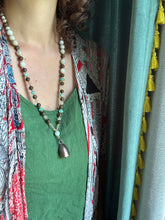 Load image into Gallery viewer, Handmade Bronze Bell on Hand Knotted Silk Beaded (long necklace)
