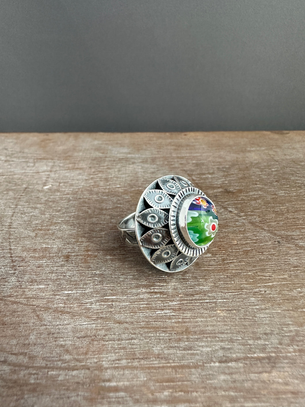 Millefiori statement ring size 8.5