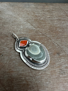 Fairy stone and wulfenite crystal pendant