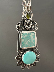 Enamel and Lone Mountain Turquoise Medallion