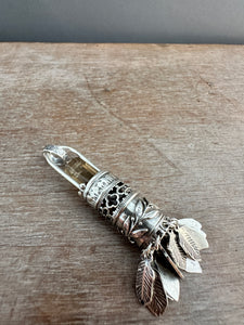 Handmade Feather Tassel with Quartz Crystal