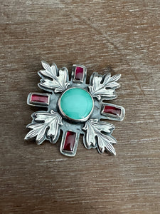 Turquoise and Garnet Leaf Medallion