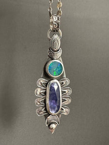 Tanzanite and Opal moon pendant