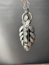 Load image into Gallery viewer, Hypersthene and feathers pendant
