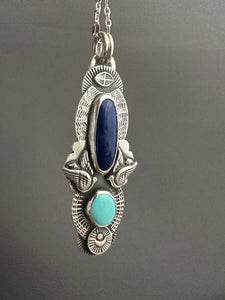 Lapis and turquoise bird medallion