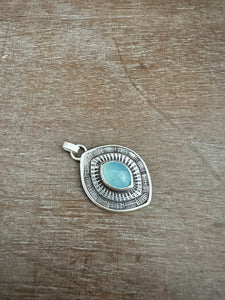 Layered silver and Aquamarine eye pendant