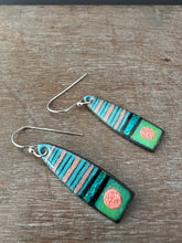 Load image into Gallery viewer, Blue and coral enamel earrings
