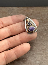 Load image into Gallery viewer, Bronze Mysterious Woman Pendant with Purple Stones
