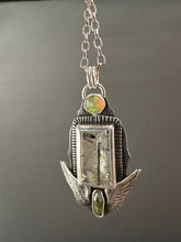 Load image into Gallery viewer, Quartz wing necklace with vesuvianite crystal
