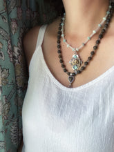 Load image into Gallery viewer, Staurolite with Bronze Sapphire on Bronzite and Labradorite Beaded Necklace

