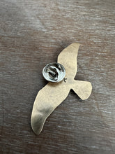 Load image into Gallery viewer, Bronze and silver stamped bird brooch with garnet
