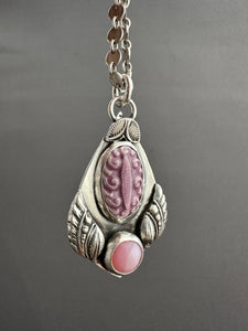 Purple enamel and pink opal pendant