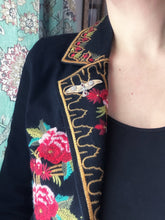 Load image into Gallery viewer, Bronze and silver stamped bird brooch with garnet
