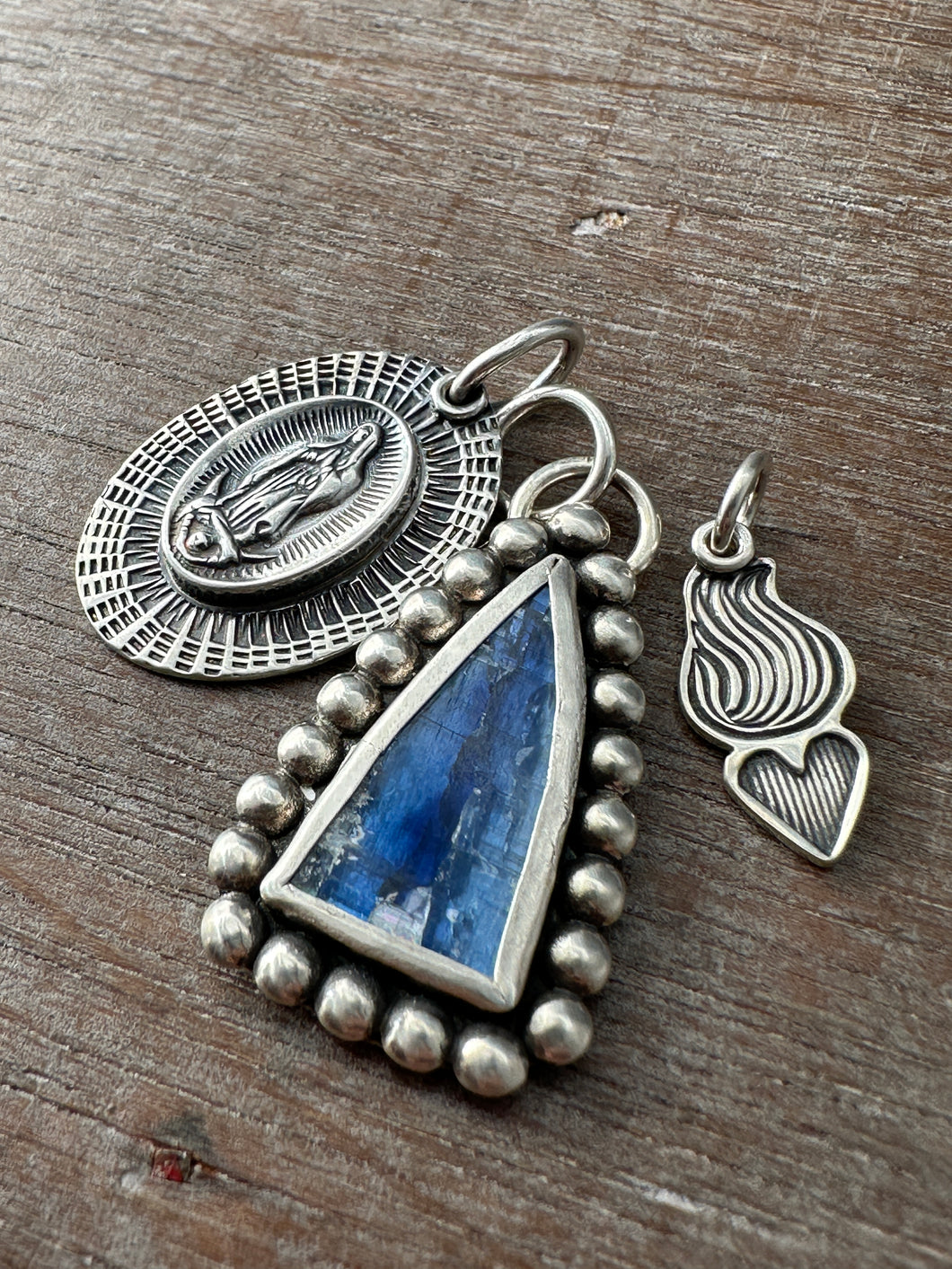 Our Lady of Guadalupe charm set with kyanite window