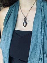 Load image into Gallery viewer, Amphora Pendant with etched bird drawing and bronze bird
