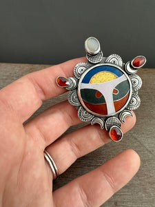 Cloisonné glass enamel with garnets and moonstone