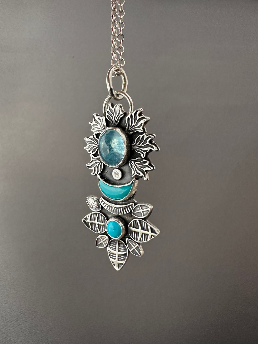 Turquoise and Aquamarine Moon Medallion