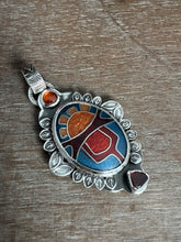 Load image into Gallery viewer, Cloisonné glass enamel with garnet and red spinel pendant
