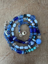 Load image into Gallery viewer, Vintage glass bead silk knotted necklace in blues
