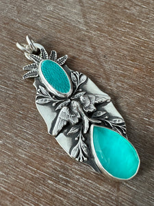 Amazonite and enamel bird medallion