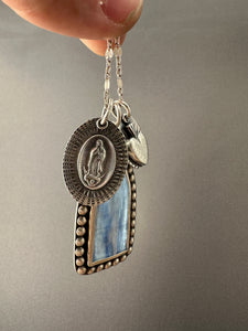 Our Lady of Guadalupe charm set with Kyanite window
