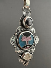 Load image into Gallery viewer, Cloisonné glass enamel pendant with ruby and quartz
