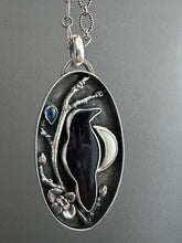 Load image into Gallery viewer, Amethyst sage agate raven with branch and moon Necklace
