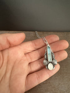 Aquamarine Crystal and moonstone pendant