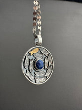 Load image into Gallery viewer, Silver fish parable pendant with lapis
