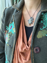 Load image into Gallery viewer, Fairy stone Pendant/Brooch with trilobites and garnets
