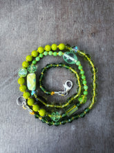 Load image into Gallery viewer, Vintage glass bead silk knotted necklace in greens
