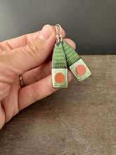 Load image into Gallery viewer, Green and pink enamel earrings
