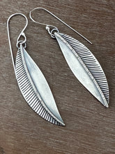 Load image into Gallery viewer, Stamped silver leaf earrings
