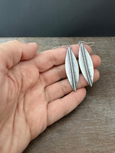 Load image into Gallery viewer, Stamped silver leaf earrings
