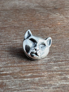 Silver cat pin, lapel pin, scatter pin