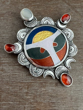 Load image into Gallery viewer, Cloisonné glass enamel with garnets and moonstone
