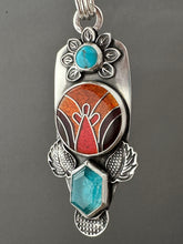 Load image into Gallery viewer, Cloisonné glass enamel with turquoise and apatite doublet.
