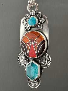 Cloisonné glass enamel with turquoise and apatite doublet.