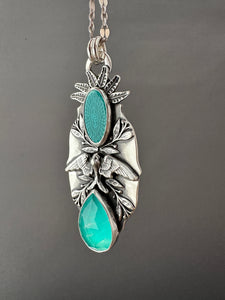 Amazonite and enamel bird medallion