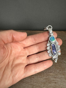 Tanzanite and Opal moon pendant