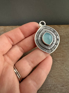 Layered silver and Aquamarine eye pendant