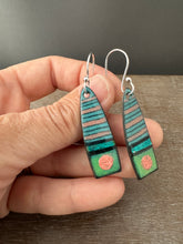 Load image into Gallery viewer, Blue and coral enamel earrings
