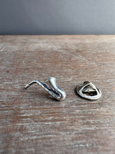Load image into Gallery viewer, Silver Saxophone pin, lapel pin, scatter pin

